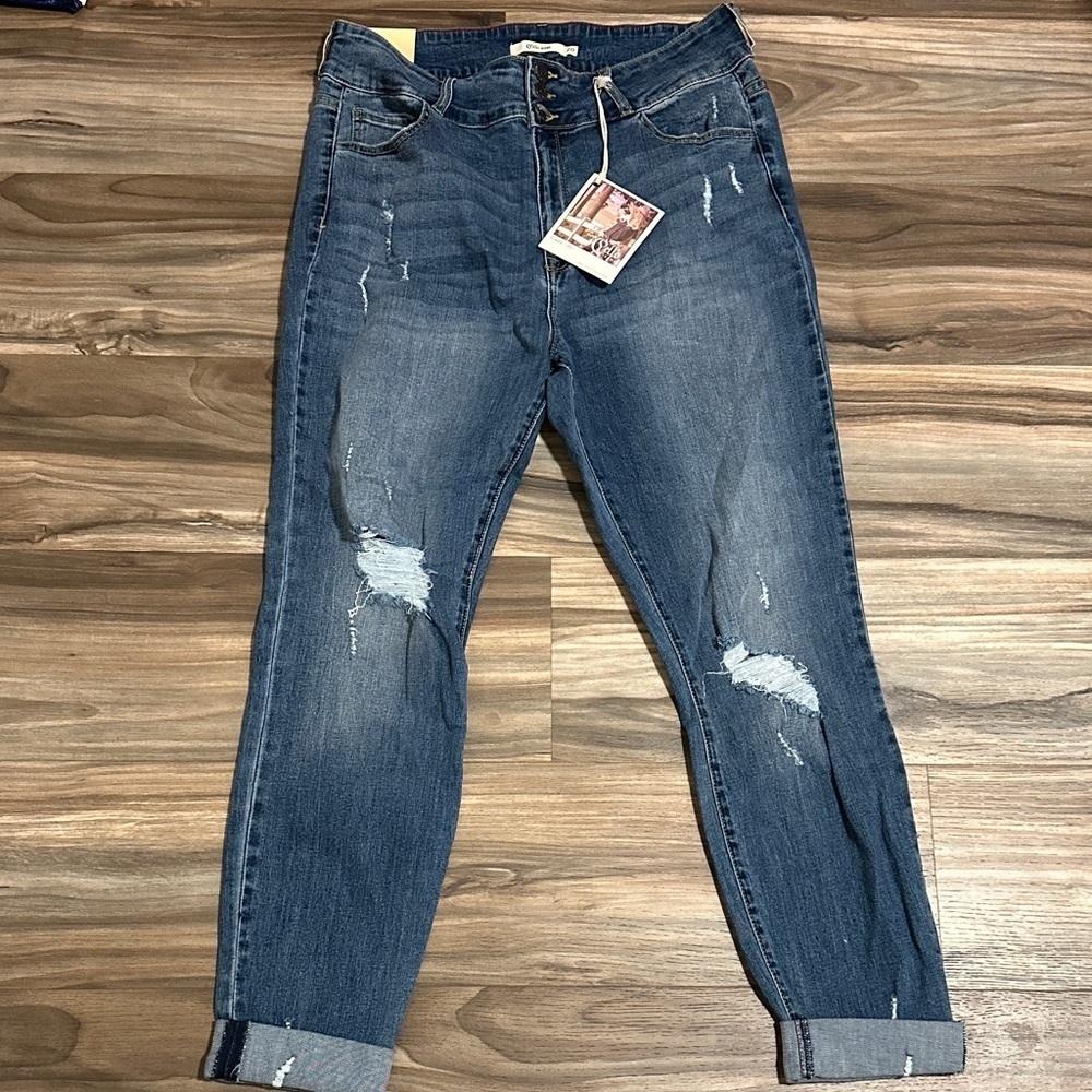 NWT CELLO WOMEN'S DISTRESSED HIGH RISE DENIM SKINNY JEANS BLUE SZ. 20